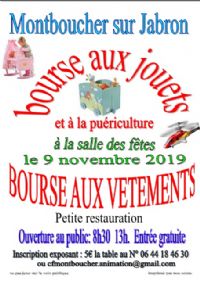 Bourse aux jouets. Le samedi 9 novembre 2019 à Montboucher sur Jabron. Drome.  08H30